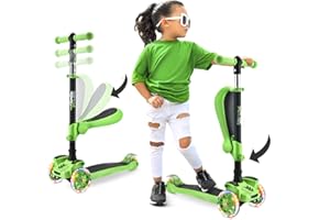 Hurtle 3-Wheeled Scooter for Kids - Wheel LED Lights, Adjustable Lean-to-Steer Handlebar, and Foldable Seat - Sit or Stand Ride with Brake for Boys and Girls Ages 1-14 Years Old