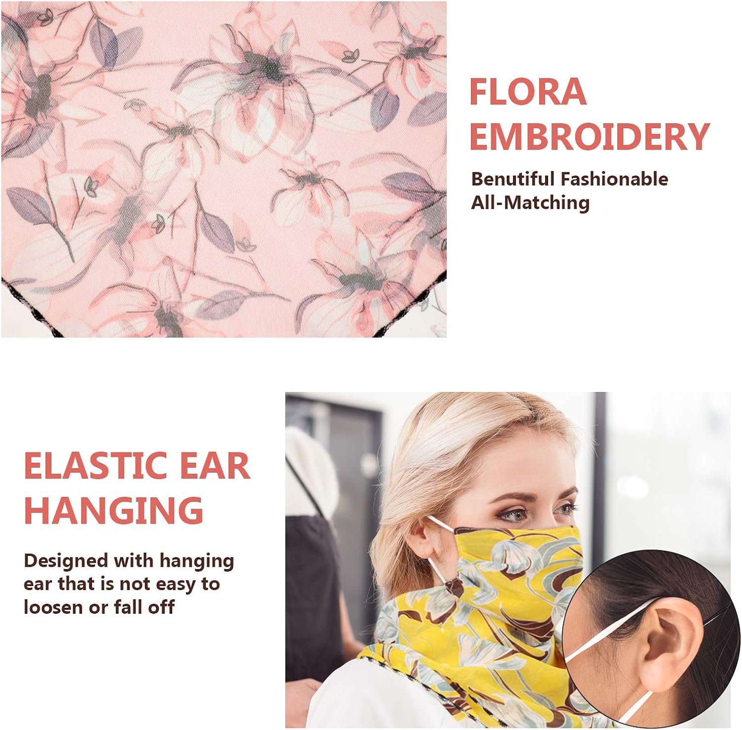 SATINIOR 10 Pack Chiffon Face Scarf Ear-Hanging Outdoor Sunscreen Headwear Breathable Bandana Neck Gaiter Sun UV Protection Face Cover for Women Outdoor Sports, As Pictures Shown, 18 x 18 inch/ 45 x 45 cm: Clothing