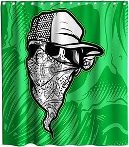 QYGA-3BU Cool Skull Cortinas de Ducha Fantasma con Gorro de Bufanda