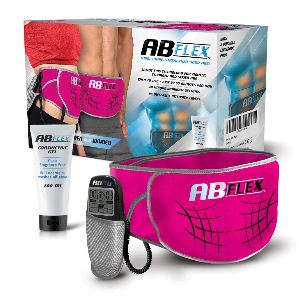 ABFLEX Ab Toning Belt and Ab Stimulator for Slender Toned Stomach Muscles, Remote for Quick and Easy Adjustments, 99 Intensity Levels and 10 Workouts for Fast Results, Workout Belt (Pink)