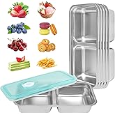 wdbg 6 PCS Stainless Steel Snack Containers, Double Compartment Bento Box (30oz) with Leakproof Lids, Food Lunch Storage Box Dishwasher Safe & Reusable for Lunch Prep, Travel, Outdoor Camping