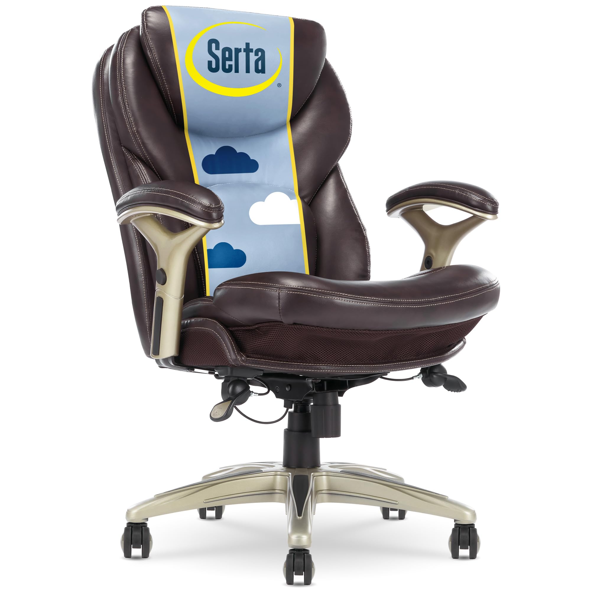 Photo 1 of Serta Claremont Ergonomic Executive Office Chair with Back in Motion Technology, Adjustable Mid Back Desk Chair with Lumbar Support, Bonded Leather, Chestnut Brown