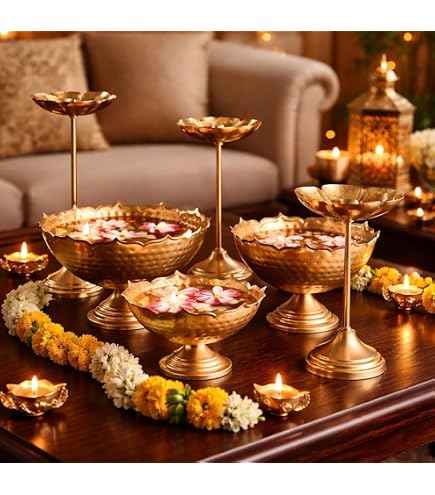 R Ayurveda Copper Decorative Metal Candle Holder Diya Traditional Diya