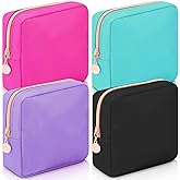 Hushee 4 Pcs Nylon Makeup Bag Travel Makeup Bags for Women Preppy Zipper Pouch Nylon Toiletry Bag Waterproof Storage Organizer(Mini,Black, Fuchsia, Mint, Grape)