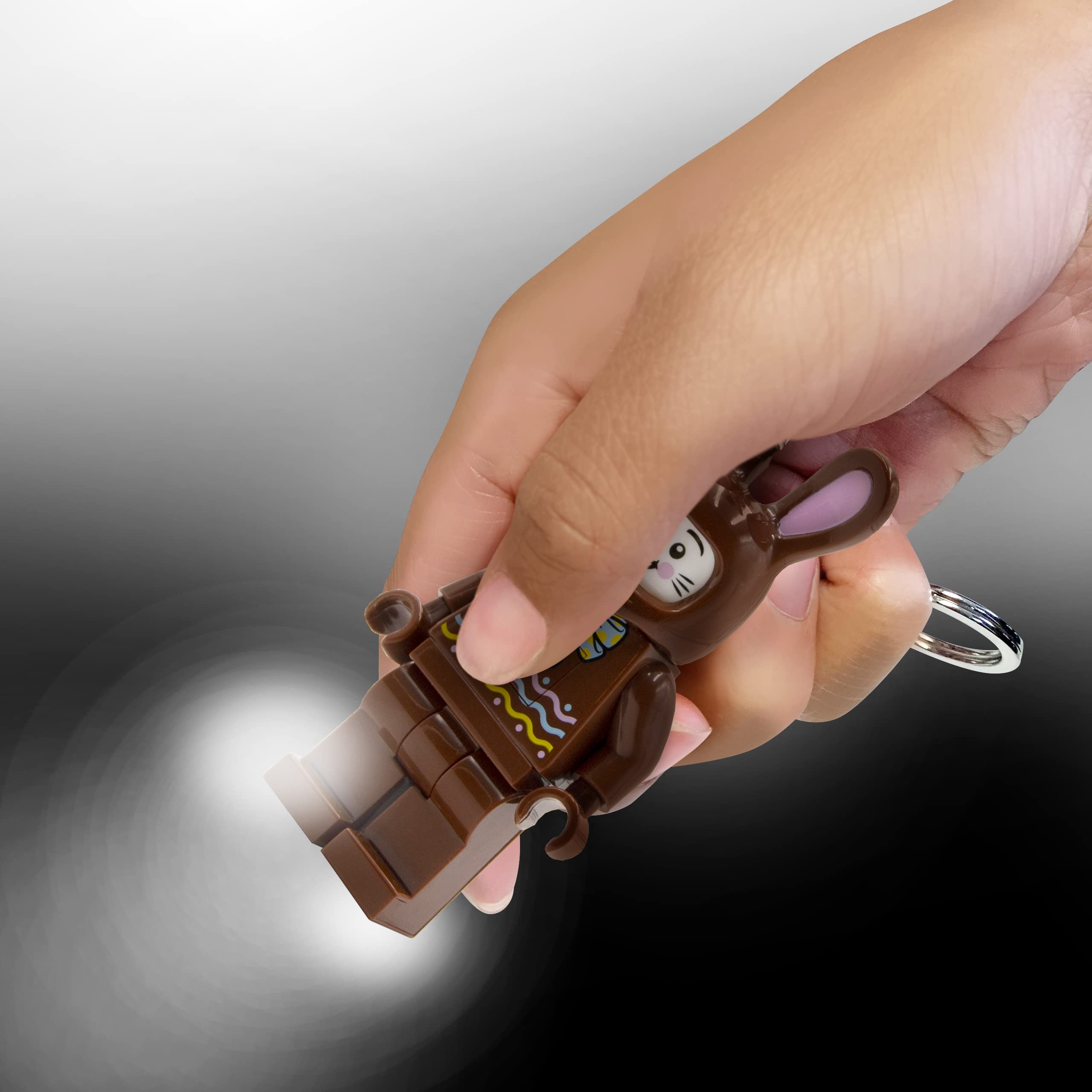 IQ LEGO Minifigure Large 3 Inch Tall Figure Keychain Light - Chocolate Bunny (KE180H), Easter basket stuffer