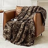 Homemate Heated Blanket Electric Throw - 50"x60" Heating Blanket Throw 1/2/4/6/8 Hours Auto-Off 10 Heat Levels Over-Heat Protection Luxury Faux Fur Sherpa ETL Certification