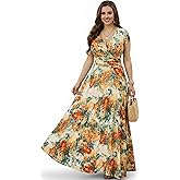 KOH KOH Womens 2026 Short Cap Sleeves Abstract Flower Print Long Maxi Dress Gown