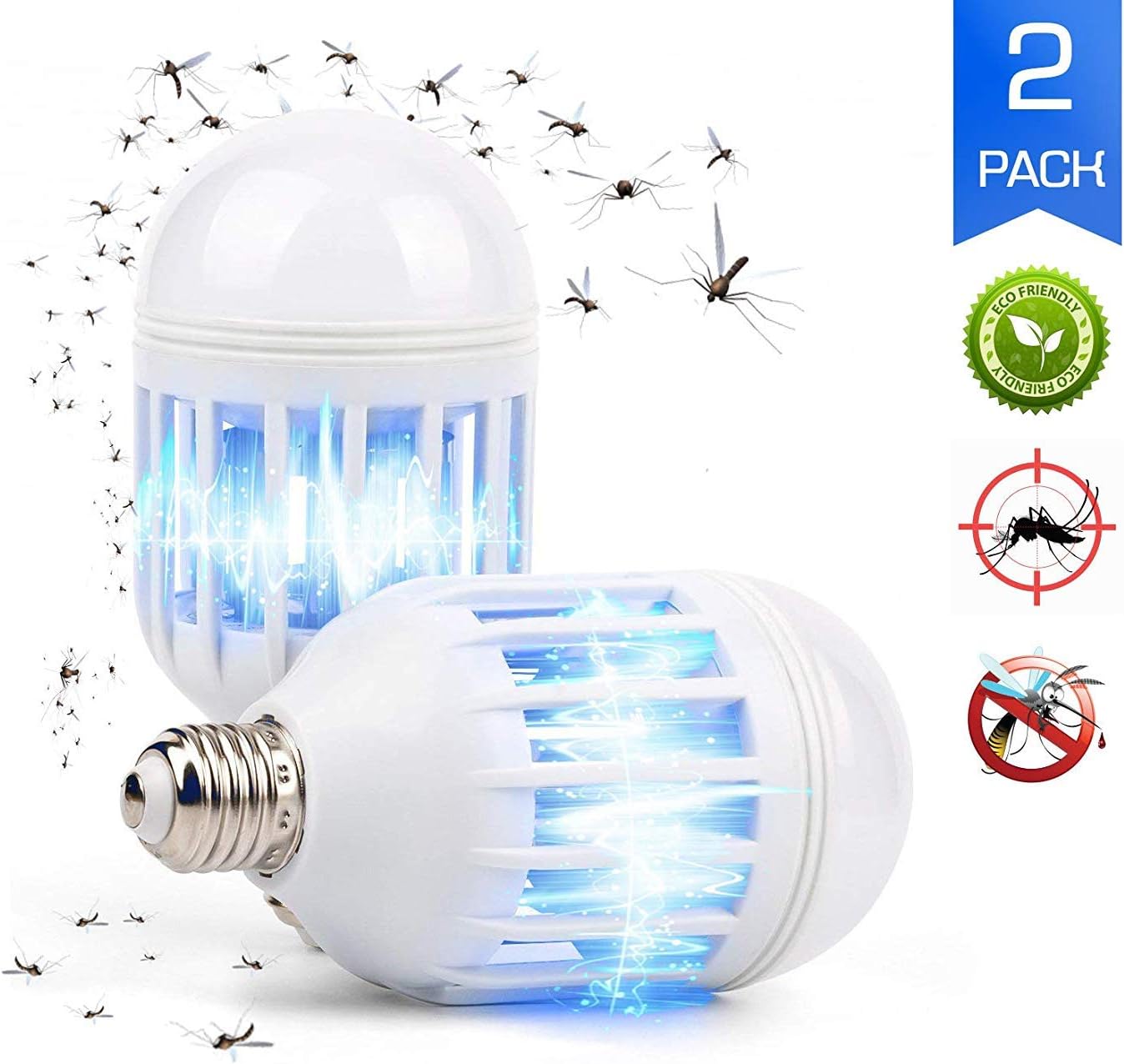 The Aragorn Company Bug Zapper LED Light Bulb, 2 in 1 Pest Repellent, Mosquito Fly Killer Lamp, Electronic Insect Trap for Home Indoor Outdoor Porch Patio Garden, 12w, 110V, Pack of 2