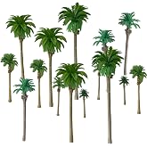 VICDUEKG 12Pcs Miniature Palm Trees 1.2-6.3 Inch Mixed Model Trees Diorama Supplies Natural Green Fake Mini Plastic Trees for DIY Train Scenery Architectural Layout Project