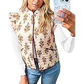 Tankaneo Womens Puffer Vest Ruffle Sleeveless Floral Printed Cropped Quilted Vest Lightweight Padded Gilets Coats