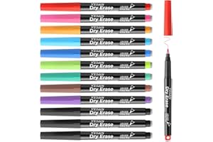 YISAN Dry Erase Markers Ultra Fine Tip,0.7mm Extra Fine Point, Magnetic Whiteboard Markers with Erasers,Assorted Colors, Low Odor,12 Count,70566