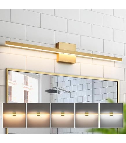 Aipsun Gold Vanity Lighting Fixture – LED 6-Light Bathroom Vanity Light, Up & Down Wall Mount, 6000K, Modern Gold Finish