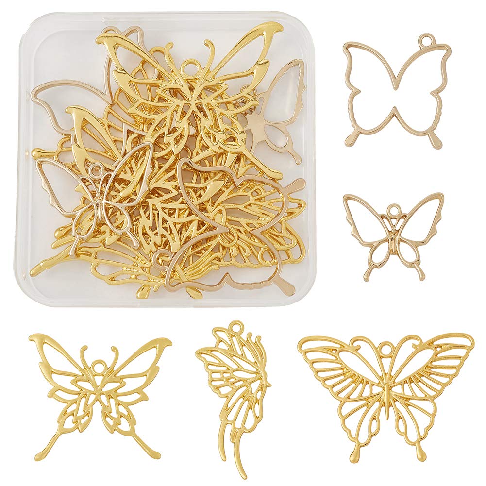 PandaHall 10pcs Alloy Butterfly Pendants Hollow Frame Pendants for Resin Jewelry Making, Golden, Metal