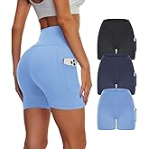 Showitty 3 Pack Biker Yoga Shorts with Pockets for Women, High Waist Tummy Control Workout Running Gym
