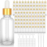 Nuogo 100 Pcs Glass Dropper Bottles 1 oz Essential Oil Dropper Bottles with Labels and Funnels Golden Caps Empty Tincture Glass Containers Perfume Cosmetic Travel Liquid Containers(Clear)