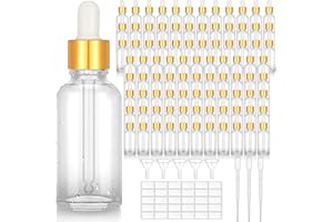 Nuogo 100 Pcs Glass Dropper Bottles 1 oz Essential Oil Dropper Bottles with Labels and Funnels Golden Caps Empty Tincture Glass Containers Perfume Cosmetic Travel Liquid Containers(Clear)
