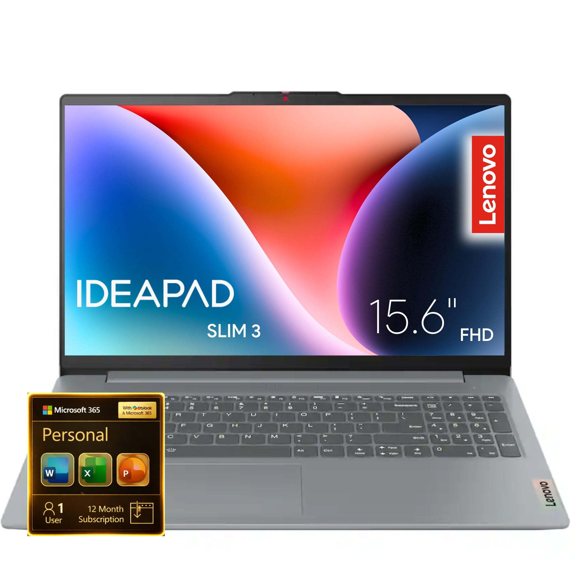 Lenovo IdeaPad Slim 3i - 15.6“ FHD Dispaly - Intel 4 Cores - Microsoft 365 Included - 1.2TB Storage | 128GB SSD,128GB External and 1TB Cloud, Military-Grade, no Mouse | Learn, Work, and Stream