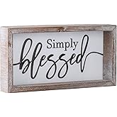 FESTWIND Tiered Tray Decor, Simply Blessed Sign Embossed Metal With Wood Frame - Shelf, Mantel, Blessed Signs for Home Decor - Rustic Thanksgiving, Primitive Decoration