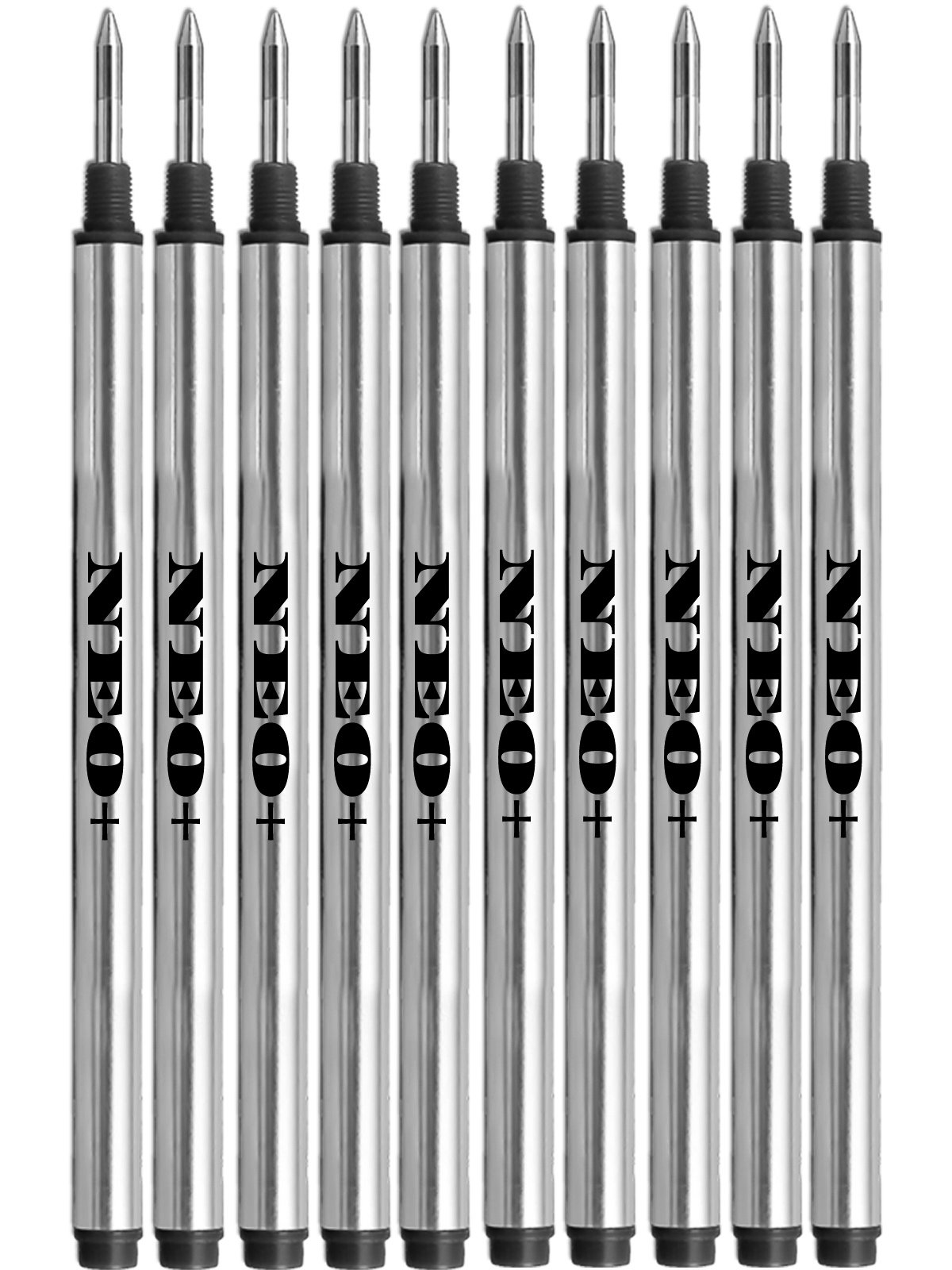 NEO+ Rollerball Pen Refills – Black Ink 0.5mm Fine Tip, Smooth Writing, Standard Size 112–113 mm, Threaded Refill, Pack of 10