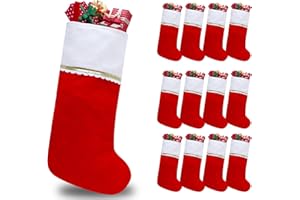Subyan 12 Pack Felt Christmas Stockings, 19 Inches Red and White Christmas Stocking Hanging Ornaments with Gold Trim for Family Christmas Holiday Decorations DIY Craft Large Xmas Stocking