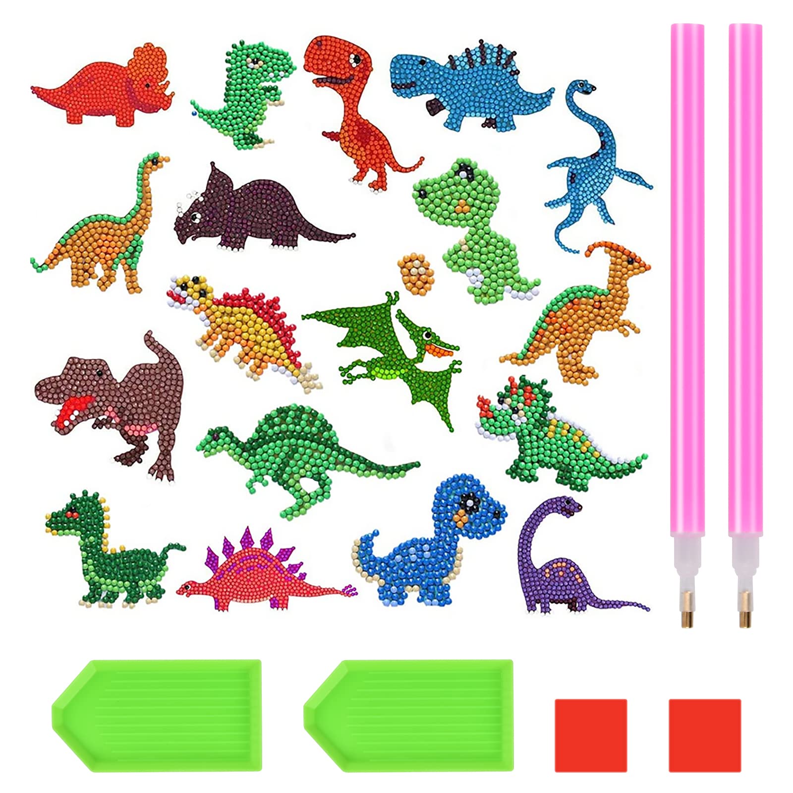 Hanunalir 18Pcs 5D DIY Diamond Stickers Painting Kits for Kids Dinosaur Diamond Painting Kits Diamond Art Kits Kids Art Activity Set for Children, Boys and Girls