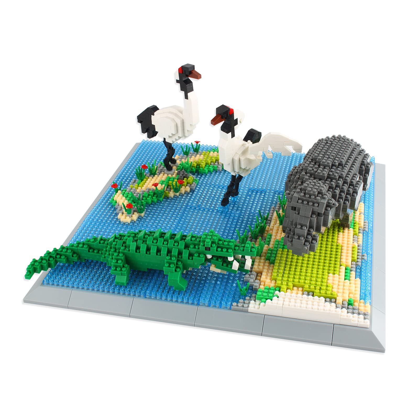 Larcele Mini Building Blocks Animal Set, DIY Micro 3D Building Toy Bricks,1860 Pieces KLJM-04(Hippo, Crocodile, Crane)