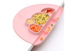 PrimaStella Unbreakable Silicone Platemat - Divided Toddler Plate, Placemat and Food Catcher All-in-one (Soft Pink)