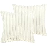 20x20 Throw Pillow Covers Set of 2, Decorative Faux Fur Covers for Bed, Couch Soft Fluffy Pillow Cover with Velvet Back for Living Room, Neutral Home Décor Accent for Sofa - Cream White