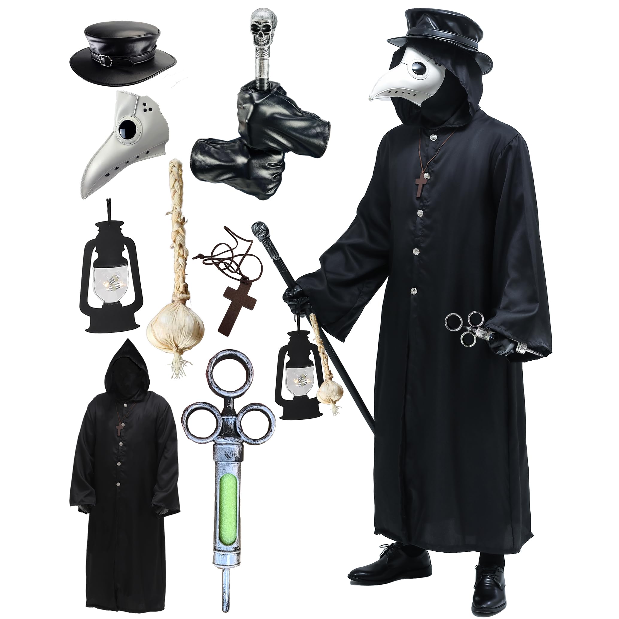 Photo 1 of Absolute Vibe Plague Doctor Bird Mask and Hat Combo Set Halloween Costume Steampunk Cosplay Props (L, WHITE-001)
