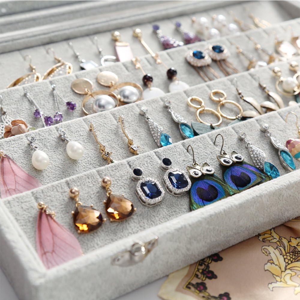 Wuligirl Velvet Clear Lid Earring Box Organizer Storage 55 Pairs Earrings Stud Tray Showcase Display Case: Home Improvement