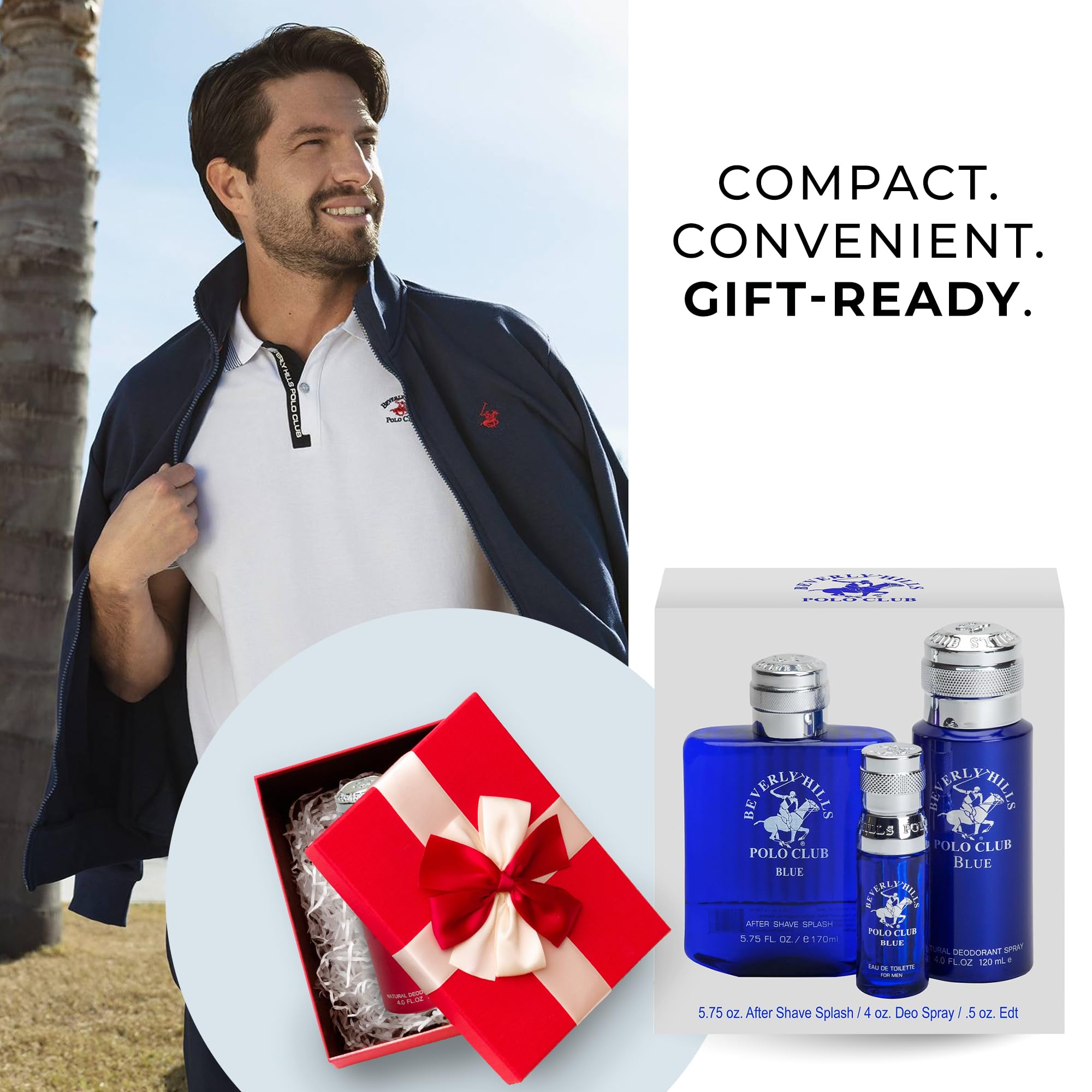 Beverly Hills Polo Club BHPC Men's Essential Collection - Blue Scent Fragrance Set | EDT, Deodorant Body Spray & After Shave Lotion | Long-Lasting, Sophisticated Grooming Gift for Him