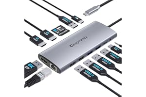 CEAPRONEX Laptop USB C Docking Station Dual Monitor 14 in 1 Triple Display USB C Hub for MacBook/Dell/HP/Lenovo Dual HDMI 4K, DP 8K, PD Charger, Gigabit Ethernet, 6 USB Ports, SD/TF Card Reader, Mic/Audio