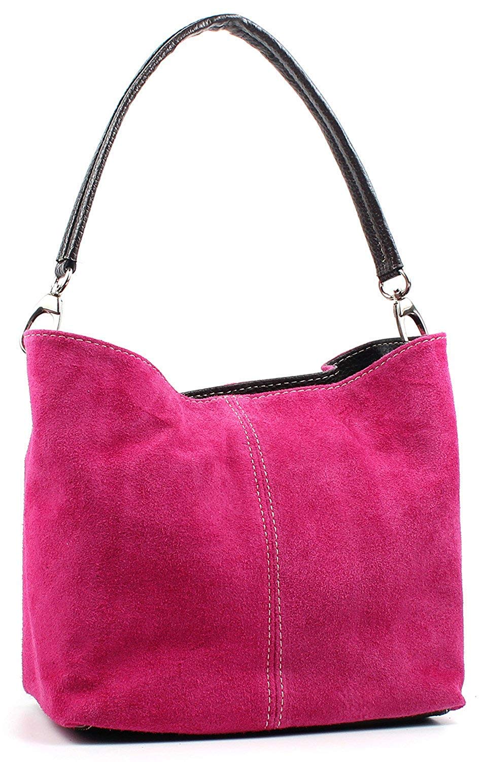 Home & Fashion Women Real Italian Suede Vivid Colours Small Tote Bag Stylish Shoulder Handbag (Fuchsia)