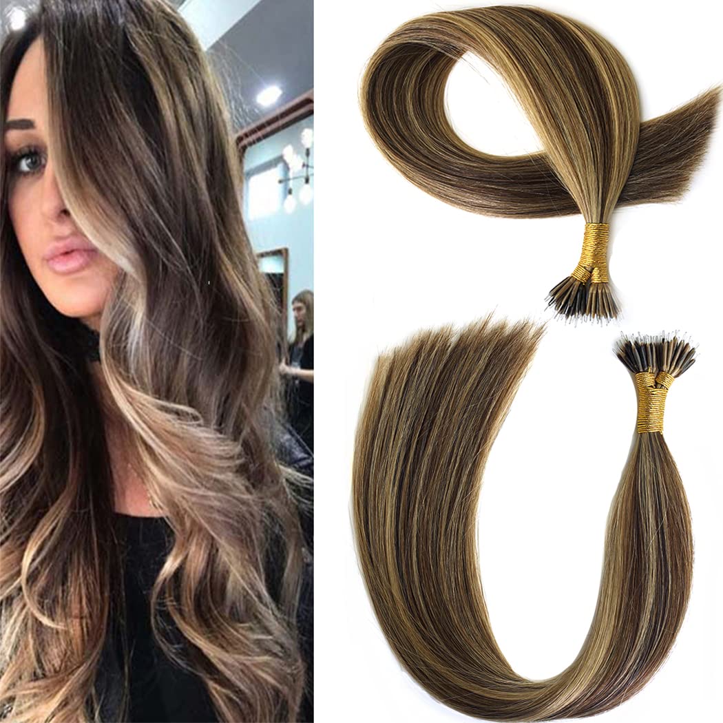 KOCONI 22 inch Brown And Blonde Ombre Nano Ring Hair Extensions Real Human Hair Double Drawn Nano Beads Remy Human Hair Extensions Nano Tip Hair Extensions Nano Rings Human Hair 50g 1g/Strand — image 1