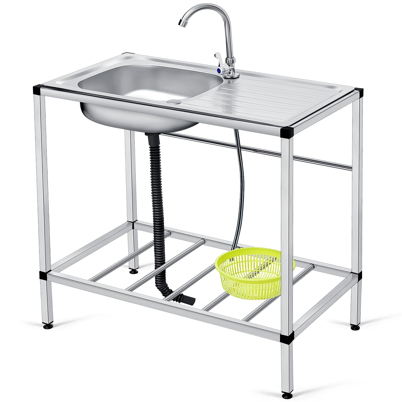 Photo 1 of FOR PARTS** Tandefio Freestanding Outdoor Kitchen Utility Sink Set Stainless Steel Single Bowl Sink Commercial Restaurant Utility Portable Sink for Restaurant Cafe Bar Hotel Garage Laundry Room(Classic)