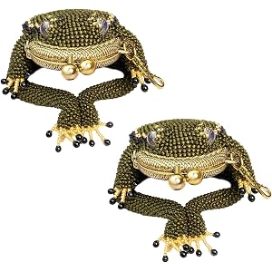 Handmade Beaded Frog Coin Purse with Kiss Lock Portable Mini Vintage Cute Change Pouch Metal Coin Purse Keychain Earbuds and