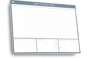 Habit Tracker Hero Desk Pad by Clear Mind Concepts® – 24 Monthly Undated Tear-Off Sheets - 160gsm Thick Paper - Includes Daily & Weekly Sections - A4 Size (Grey Blue, A4 Landscape)
