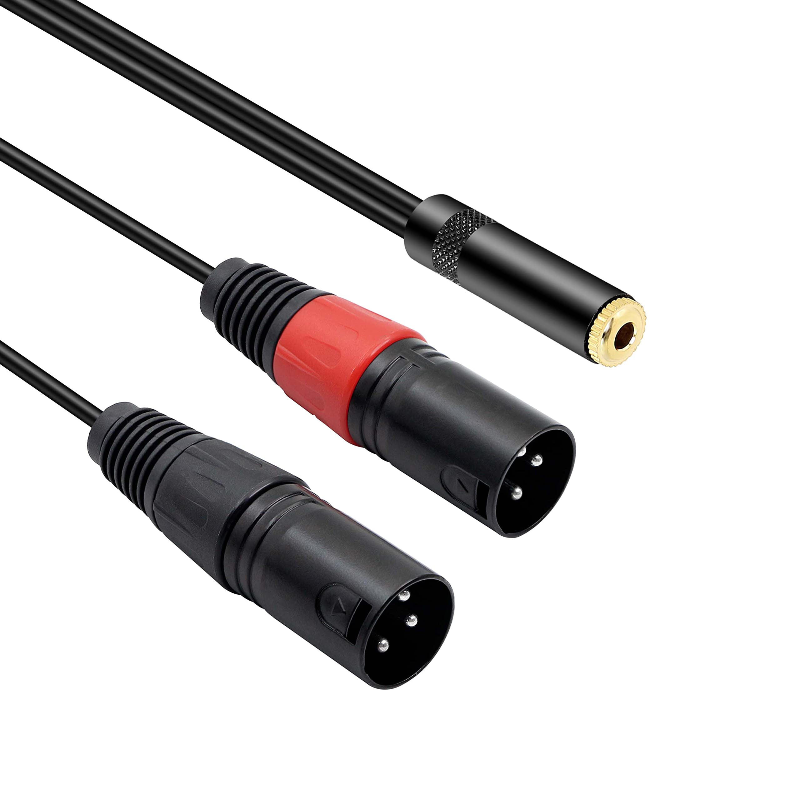 MEIRIYFA 1/8 Female to Dual XLR Male Stereo Cable, Balanced Dual XLR Male to 3.5mm Female Short Cord, 3.5mm to 3pin XLR Y Microphone Cable, Mini Jack Female to 2 XLR Cable - 0.3M