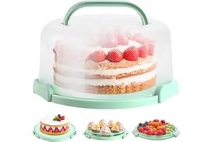 Ohuhu Cake Carrier with Lid and Handle,10 inch BPA-Free Plastic Cake Container for Storage & Transport - Leak-Proof Base, 2 H