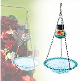 Hummingbird Feeder with Solar Light, Outdoor Hanging Glass Bird Feeder for Garden Patio, Solar Powered Lantern Design, Decorative Nectar Feeder
