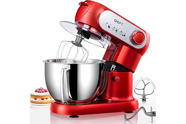 GEFT Stand Mixer, 6 QT 600W Tilt-Head Dough Mixer, 6+P speed Mixers Kitchen Electric Stand Mixer with Stainless Steel Bowl, D