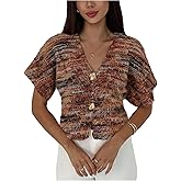 SOLY HUX Women's Short Sleeve Office Spring Winter Cardigan Sweater Button Down V Neck Slim Fit Elegant Knit Tops