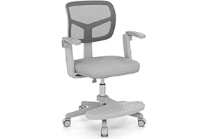 Giantex Kids Desk Chair, Ergonomic Adjustable Student Rolling Chair with Footrest & Flip-up Armrest, Mesh Children Office Chair with Universal Wheels, Kids Computer Chair for Boys & Girls, Grey