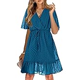 KIRUNDO Womens Summer Dresses 2026 Casual Spring Short Sleeve V Neck Ruffle Floral Print High Waist Belted Flowy Mini Dress
