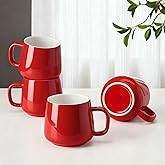 Teocera Ceramic Coffee Mug Set of 4-12 oz Coffee Mugs with Large Handles for Hot or Cold Drinks Like Latte, Cocoa, Tea or Juice - Smooth Ceramic, Dishwasher Safe, Red
