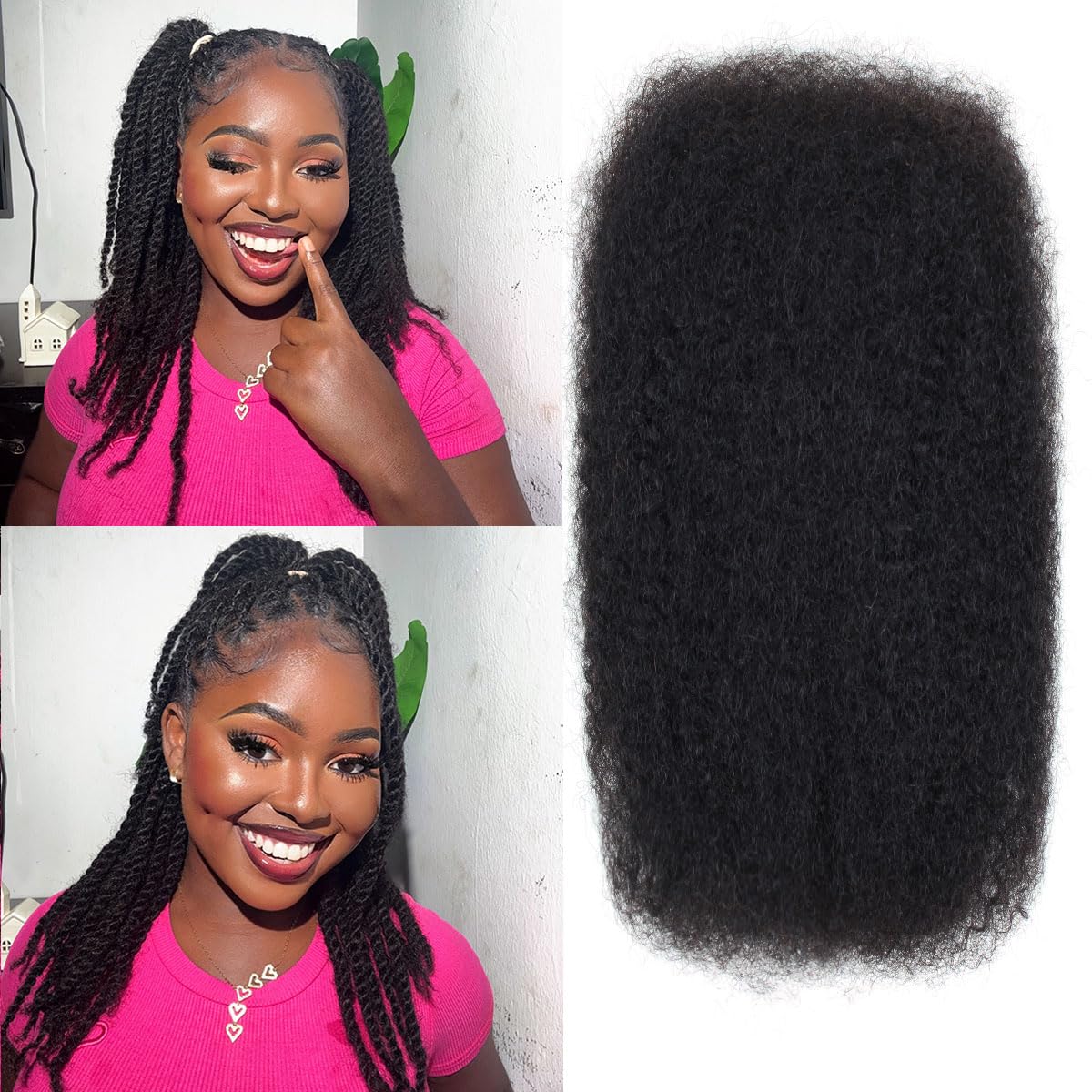 Photo 1 of Vecago Afro Kinkys Bulk Human Hair, 4c Kinky Curly Bundles Human Hair for Twist/Permanent Loc Extensions/Braiding/Repair Locs Can Dye and Bleach(12 inch),Black
