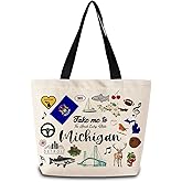 ZhuVantrix Take Me To Michigan Tote Bag Reusable Grocery Bags Aesthetic Shopping Shoulder Handbag with Interior Pocket Lightweight & Washable Stylish Michigan Travel Present for Women