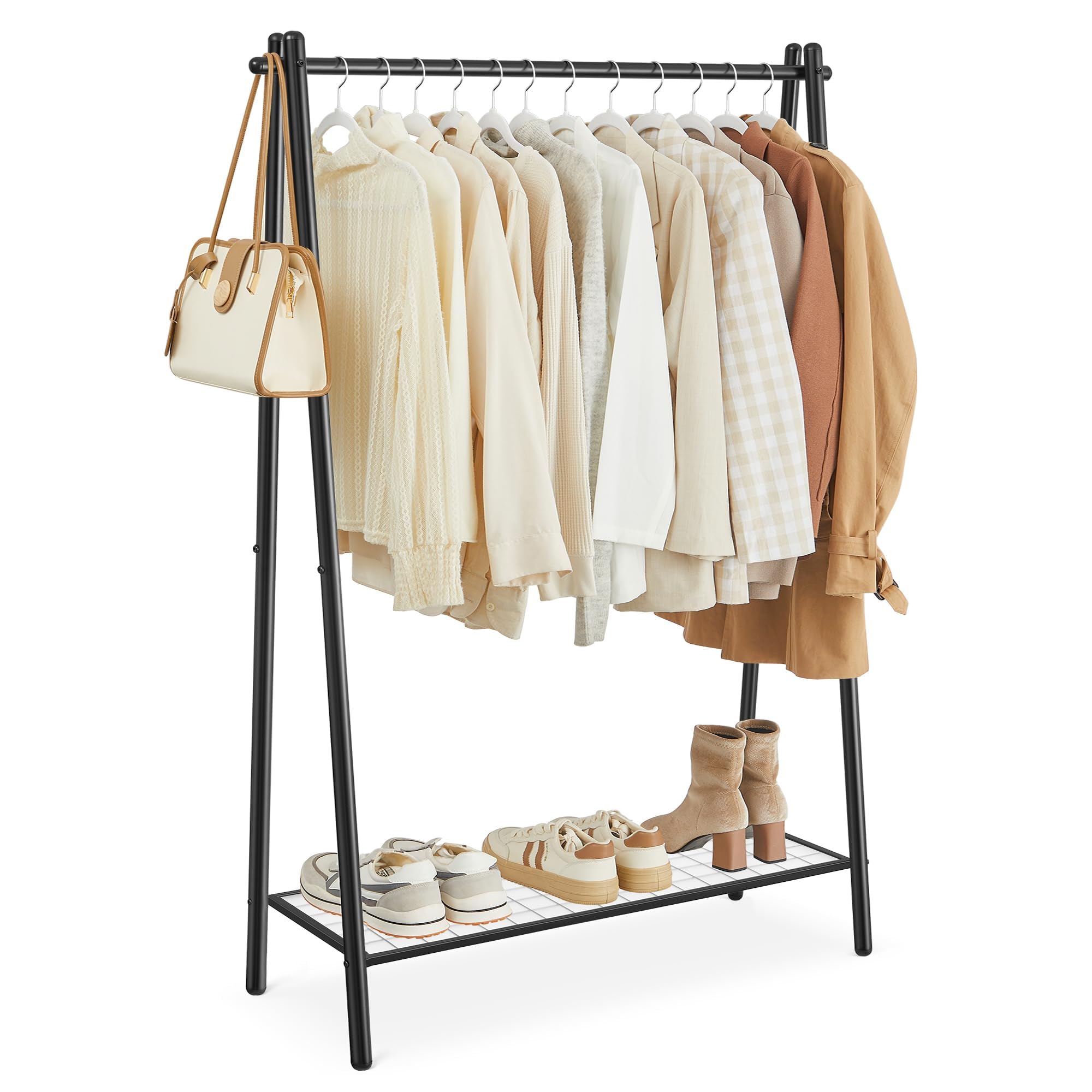 SONGMICS Clothes Rail, Clothes Rack, Garment Rack with Steel Frame, with Hanging Rail and Shelf, 33.5 x 92.5 x 153 cm, for Bedroom, Dressing Room, Laundry Room, Matte Black HSR23BK
