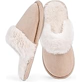 Rosoz Womens Fuzzy Slippers- Comfy Warm Winter Slipper for Women with Plush Fleece Lining- Indoor House Slippers Thin Sole