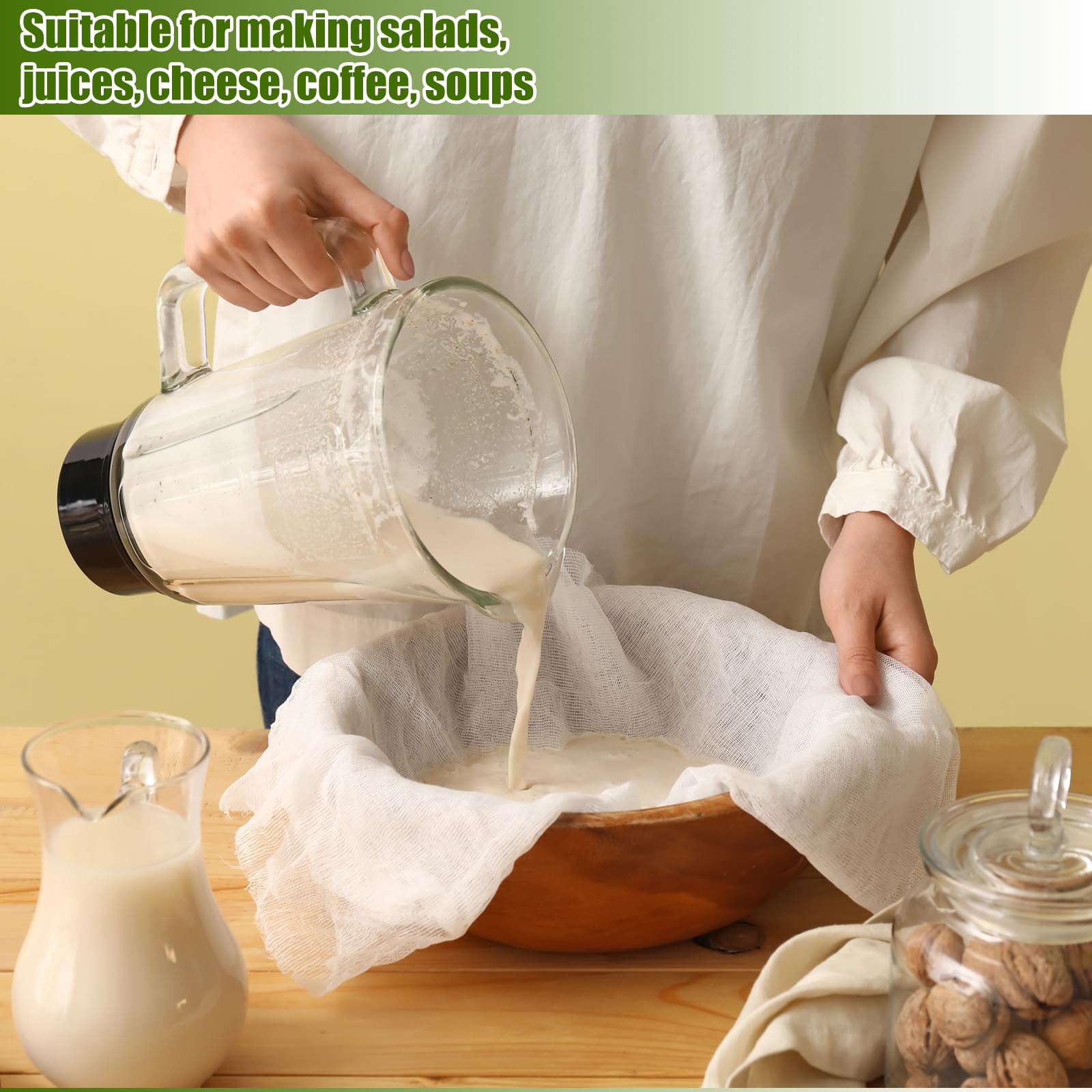 4 Stück Passiertuch, 50 x 50 cm Käsetuch Waschbares Mulltuch, Ungebleichte Dichtegrad 100 Cheesecloth Wiederverwendbar zum Sieben von Saft Käse Tee Nussmilch Suppe Joghurt Tofu 4